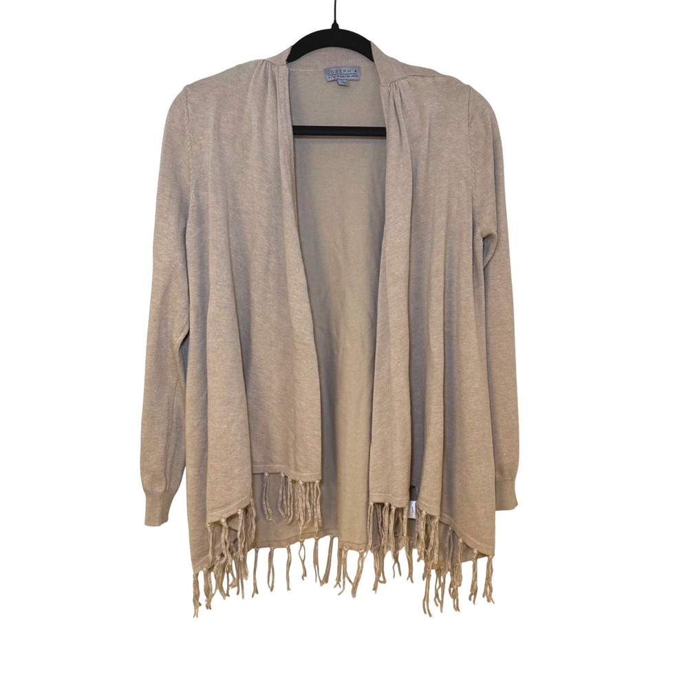 JOSEPH A Beige Knit Open Front Cardigan Sweater Fringe Trim Women size‎